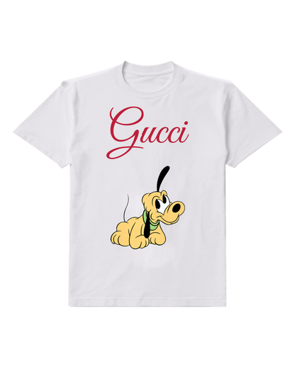 White Yellow Puppy Crouched Graphic T-Shirt - front product view