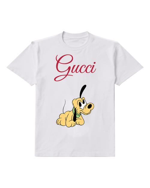 White Yellow Puppy Crouched Graphic T-Shirt - front product view
