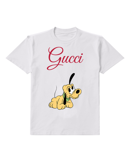 White Yellow Puppy Crouched Graphic T-Shirt - front product view
