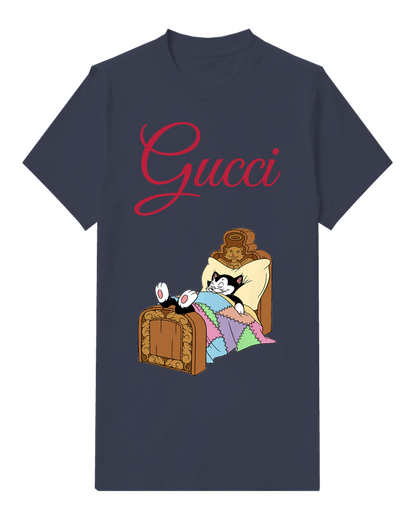 Navy Blue Figaro Lying On Bed Graphic T-Shirt - front product view