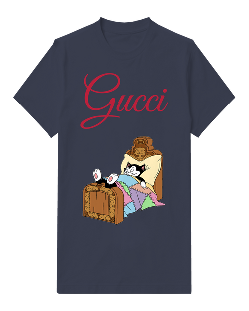 Navy Blue Figaro Lying On Bed Graphic T-Shirt - front product view