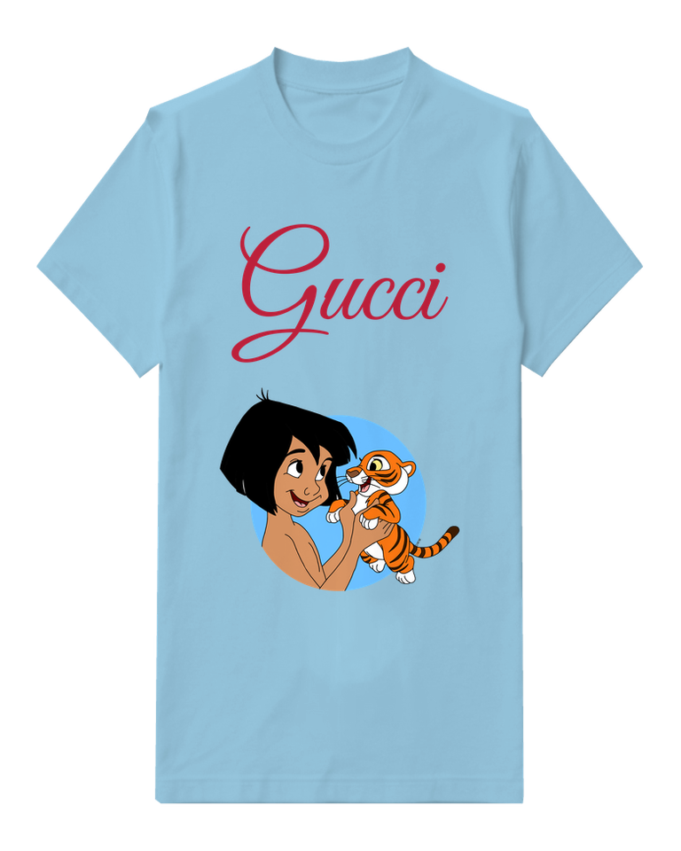 Sky Blue Jungle Boy Holding Tiger Cub Graphic T-Shirt - front product view