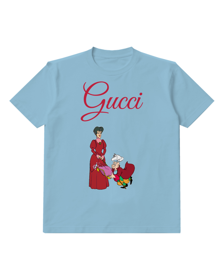 Sky Blue Lady In Red Gown Holding Cane Graphic T-Shirt - front product view