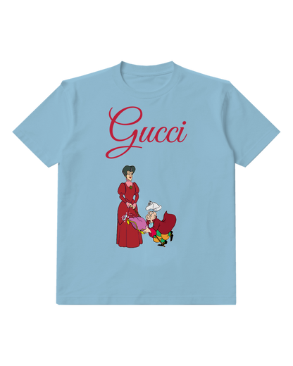 Sky Blue Lady In Red Gown Holding Cane Graphic T-Shirt - front product view