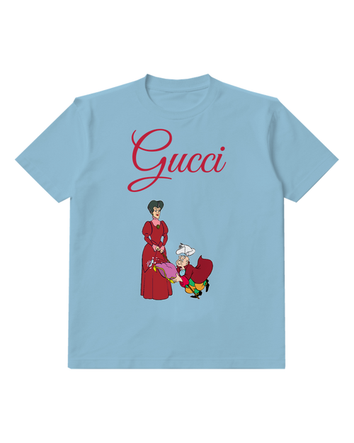 Sky Blue Lady In Red Gown Holding Cane Graphic T-Shirt - front product view