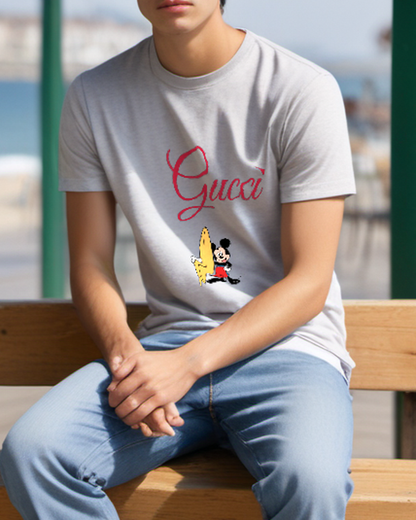Light Gray Surfboard Mouse Graphic T-Shirt - styled view 3