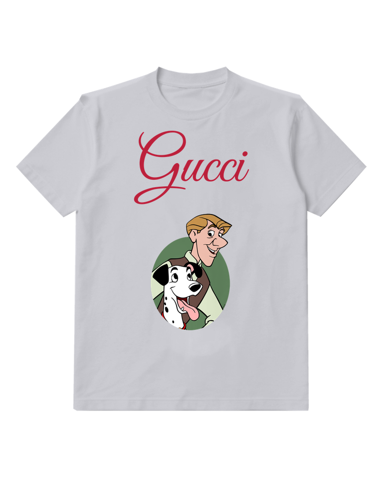 Light Gray Man And Spotted Puppy Portrait Graphic T-Shirt - front product view