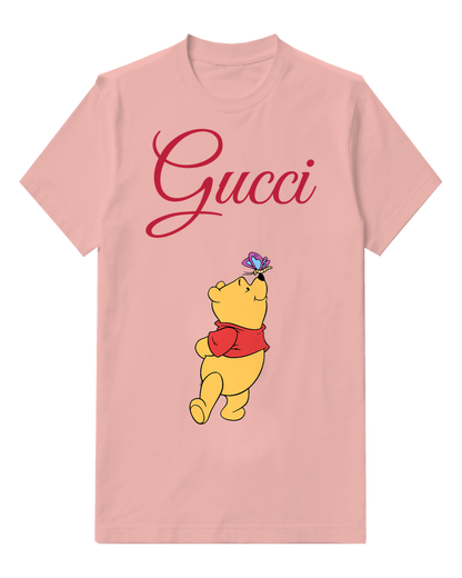 Blush Pink Winnie The Pooh Reaching For Butterfly Graphic T-Shirt - front product view