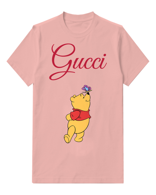 Blush Pink Winnie The Pooh Reaching For Butterfly Graphic T-Shirt - front product view
