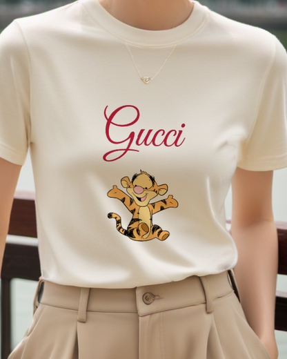 Ivory Tigger Cub Sitting Joyfully Graphic T-Shirt - model wearing view