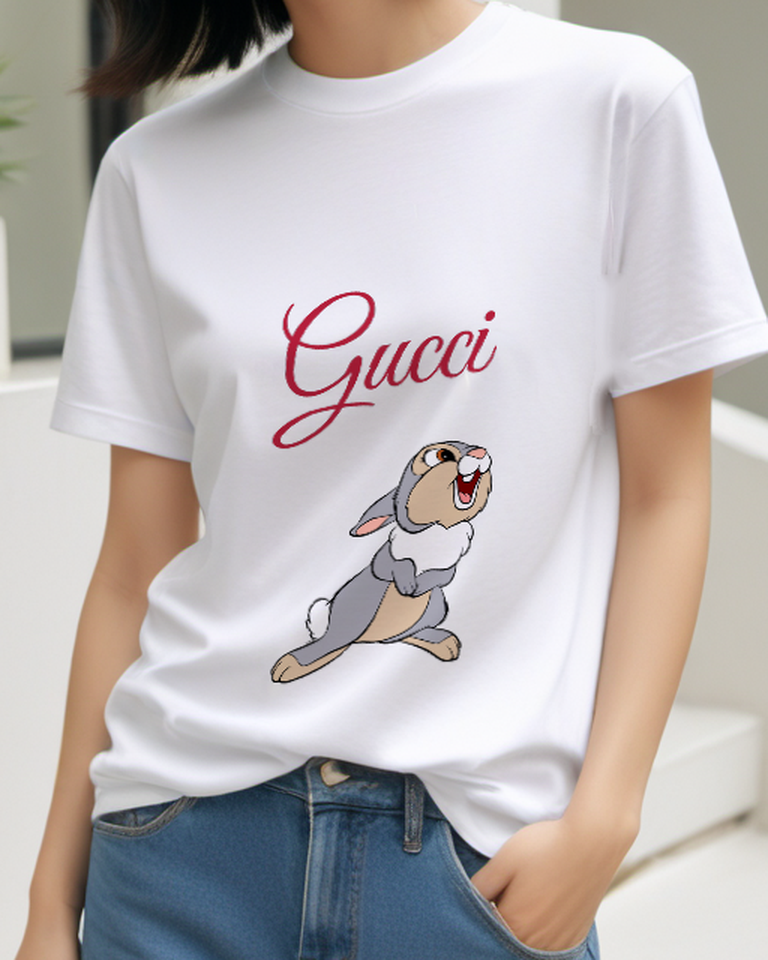 White Rabbit Sideways Hop Graphic T-Shirt - model wearing view
