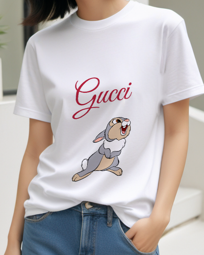 White Rabbit Sideways Hop Graphic T-Shirt - model wearing view