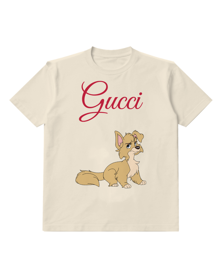 Ivory Cartoon Dog Sitting Alertly Graphic T-Shirt - front product view