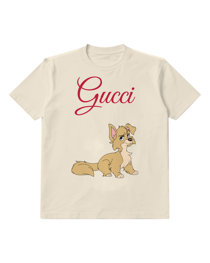 Ivory Cartoon Dog Sitting Alertly Graphic T-Shirt - front product view