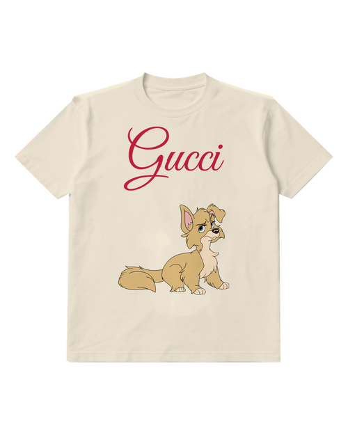 Ivory Cartoon Dog Sitting Alertly Graphic T-Shirt - front product view
