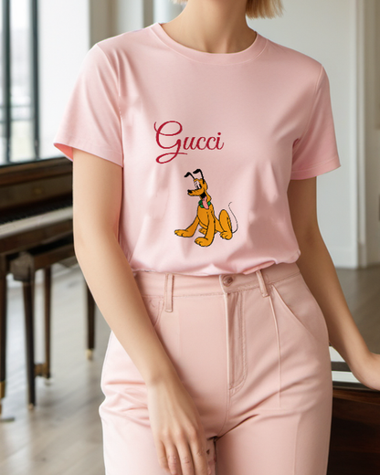 Blush Pink Seated Green Collar Dog Graphic T-Shirt - styled view 3