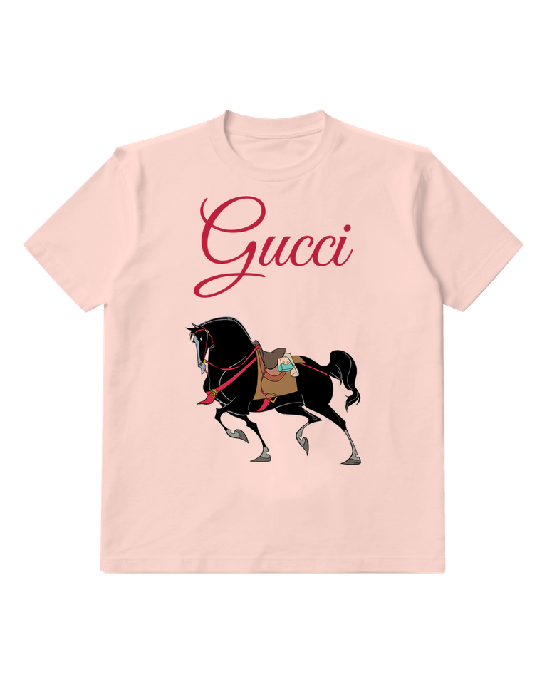 Blush Pink Prancing Black Saddled Horse Graphic T-Shirt - front product view