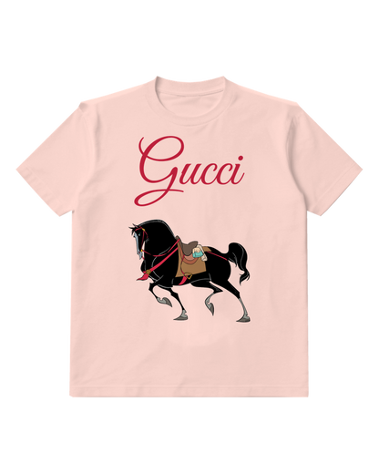 Blush Pink Prancing Black Saddled Horse Graphic T-Shirt - front product view