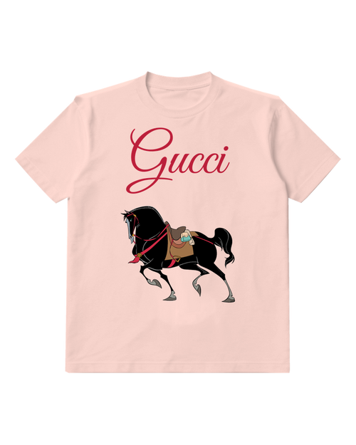 Blush Pink Prancing Black Saddled Horse Graphic T-Shirt - front product view