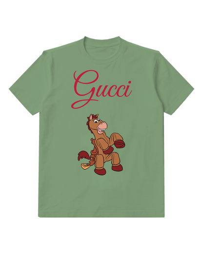 Sage Green Bullseye Sitting Upright Smiling Wearing Boots Graphic T-Shirt - front product view