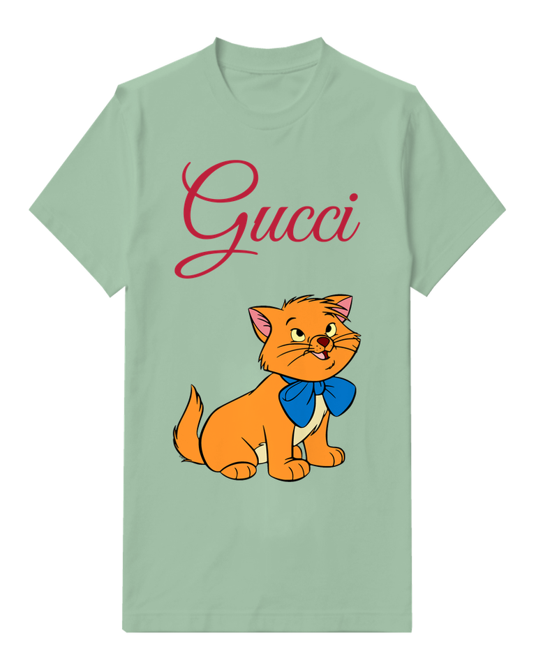 Sage Green Orange Kitten Blue Bow Graphic T-Shirt - front product view