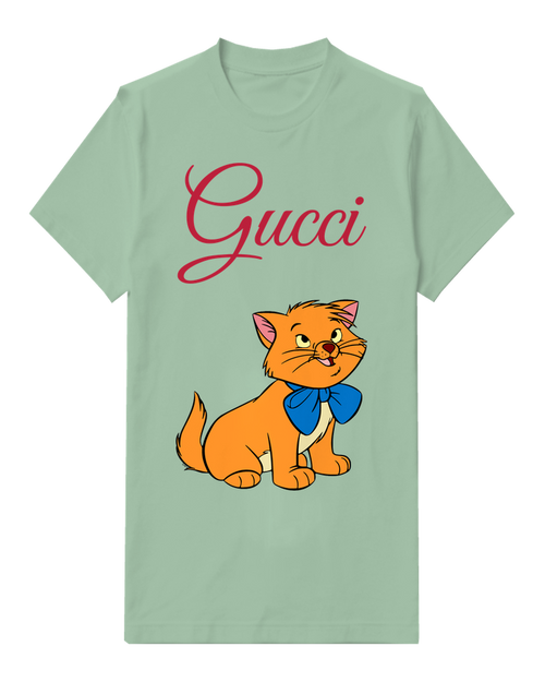 Sage Green Orange Kitten Blue Bow Graphic T-Shirt - front product view