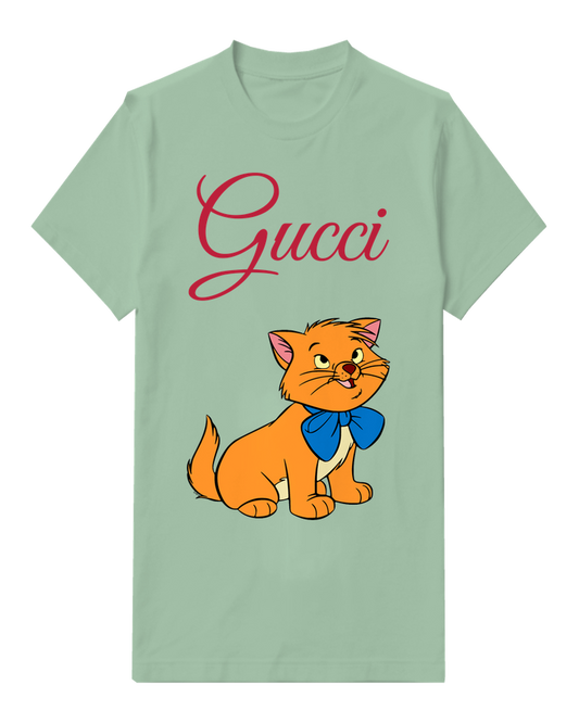 Sage Green Orange Kitten Blue Bow Graphic T-Shirt - front product view