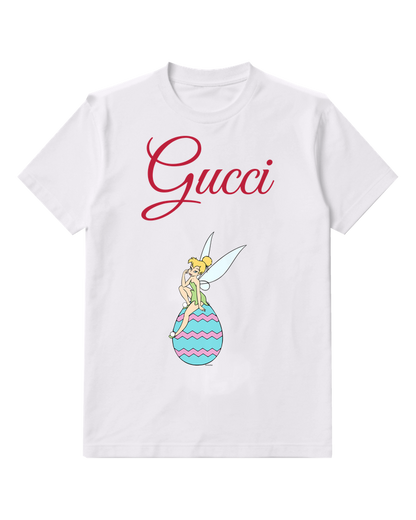 White Fairy Pastel Striped Egg Graphic T-Shirt - front product view