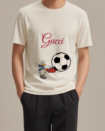Ivory Duck Oversized Soccer Ball Graphic T-Shirt - model wearing view