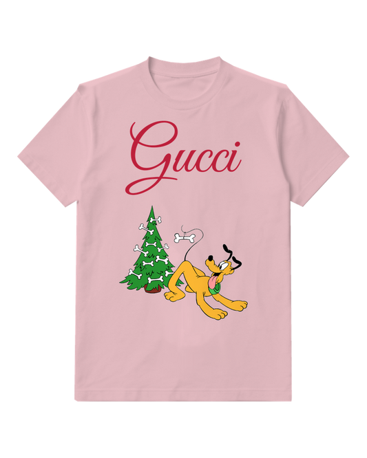 Blush Pink Holiday Tree Dog Graphic T-Shirt - front product view