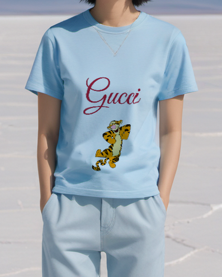 Sky Blue Dancing Striped Tiger Graphic T-Shirt - styled view 2