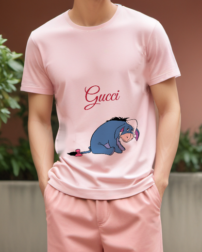 Blush Pink Eeyore Sitting Low Tail With Bow Graphic T-Shirt - model wearing view