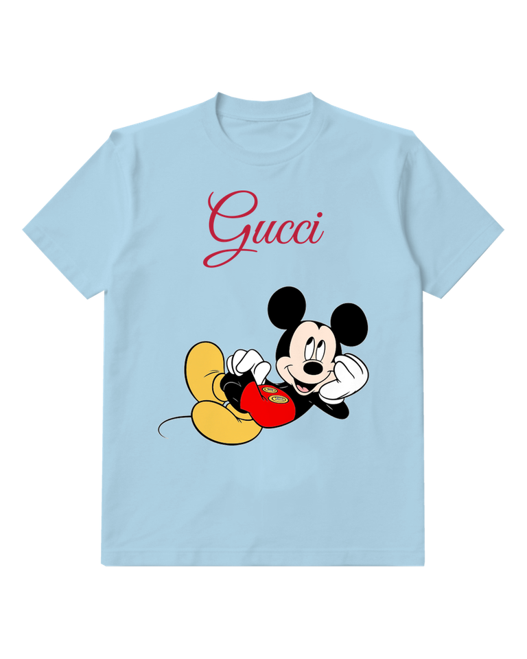 Sky Blue Mickey Mouse Lying On Back Graphic T-Shirt - front product view