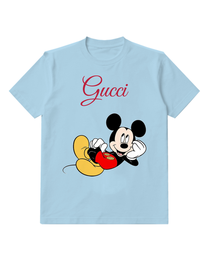 Sky Blue Mickey Mouse Lying On Back Graphic T-Shirt - front product view