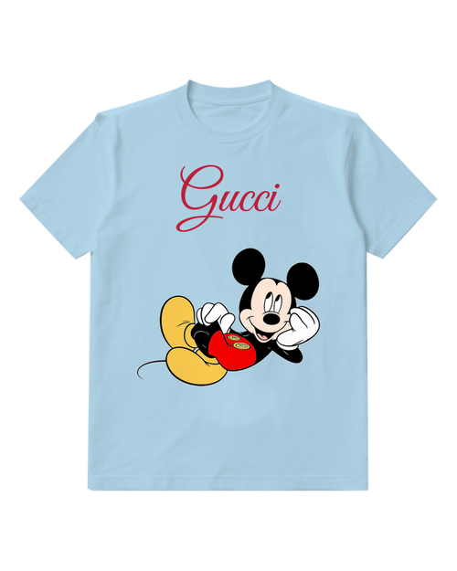 Sky Blue Mickey Mouse Lying On Back Graphic T-Shirt - front product view