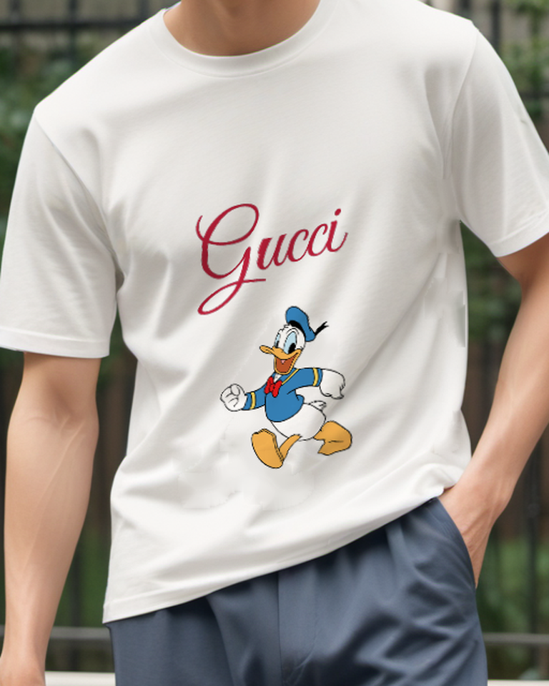 White Donald Duck Running Forward Graphic T-Shirt - model wearing view