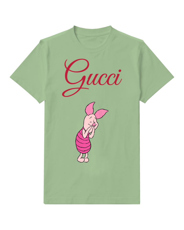 Sage Green Piglet Smiling With Hands Clasped Graphic T-Shirt - front product view