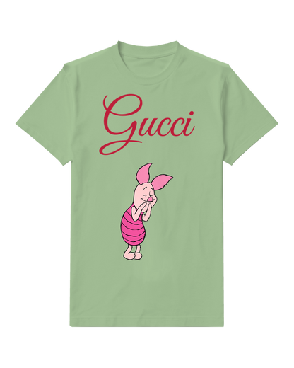 Sage Green Piglet Smiling With Hands Clasped Graphic T-Shirt - front product view
