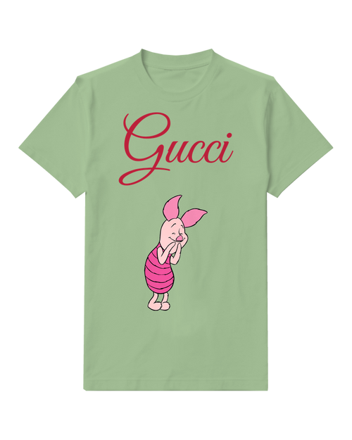 Sage Green Piglet Smiling With Hands Clasped Graphic T-Shirt - front product view