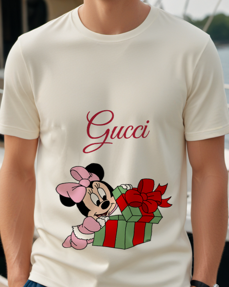 Ivory Baby Minnie Mouse Holding Gift Graphic T-Shirt - model wearing view