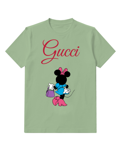 Sage Green Minnie Mouse Holding Purse Graphic T-Shirt - front product view