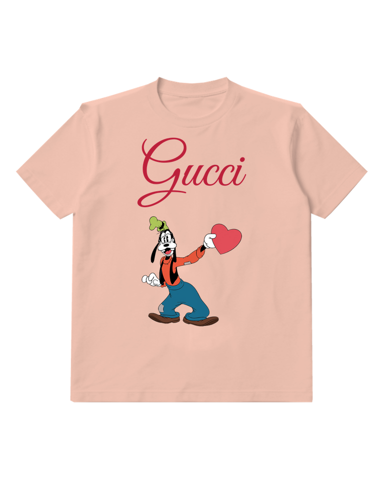 Blush Pink Goofy Holding A Red Heart Graphic T-Shirt - front product view