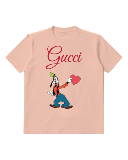 Blush Pink Goofy Holding A Red Heart Graphic T-Shirt - front product view