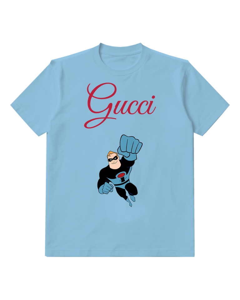 Sky Blue Blue Gloved Flying Hero Graphic T-Shirt - front product view