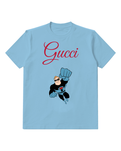 Sky Blue Blue Gloved Flying Hero Graphic T-Shirt - front product view