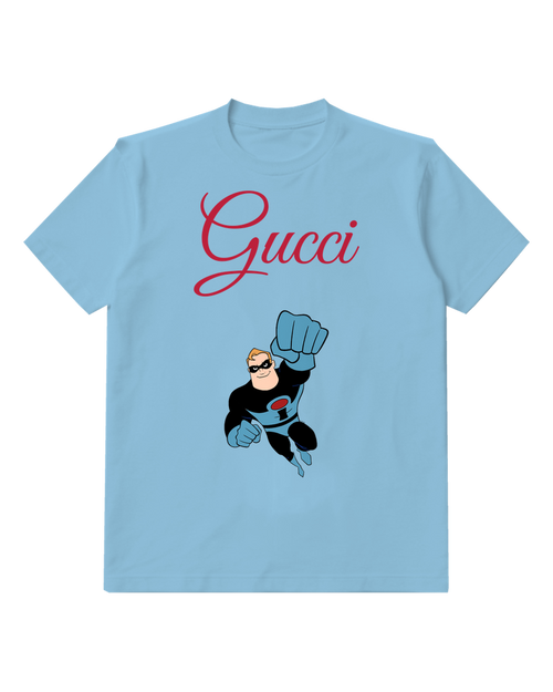 Sky Blue Blue Gloved Flying Hero Graphic T-Shirt - front product view