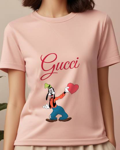 Blush Pink Goofy Holding A Red Heart Graphic T-Shirt - model wearing view