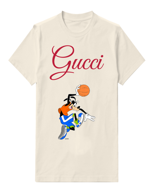 Ivory Goofy Leaping With Basketball Raised Overhead Graphic T-Shirt - front product view
