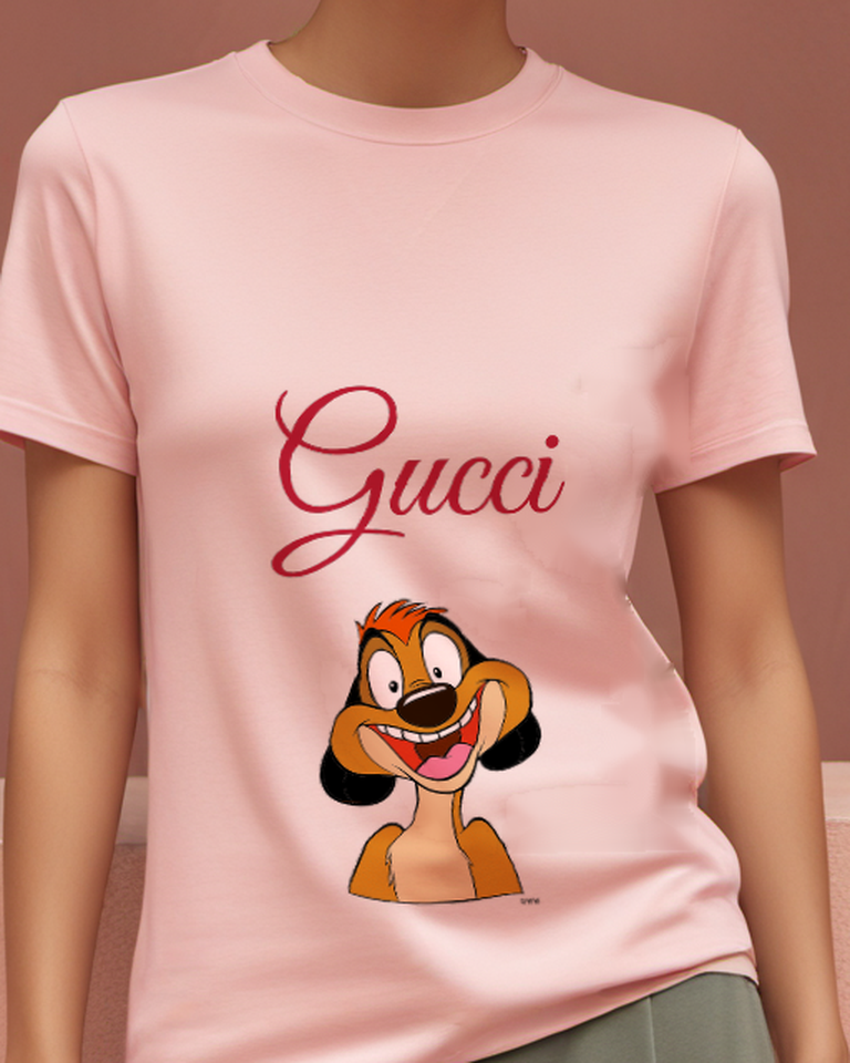 Blush Pink Timon Smiling Wide Eyed Joyful Expression Graphic T-Shirt - model wearing view