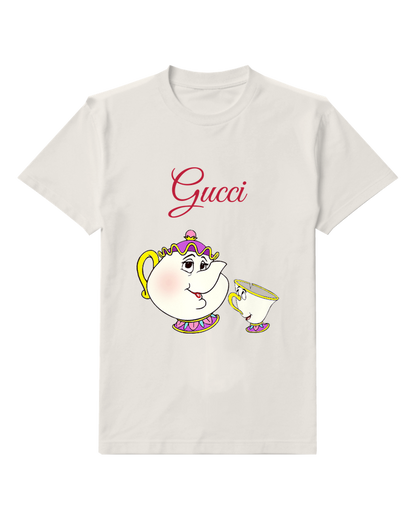 Light Gray Teapot Shaped Teacup Smiling Graphic T-Shirt - front product view